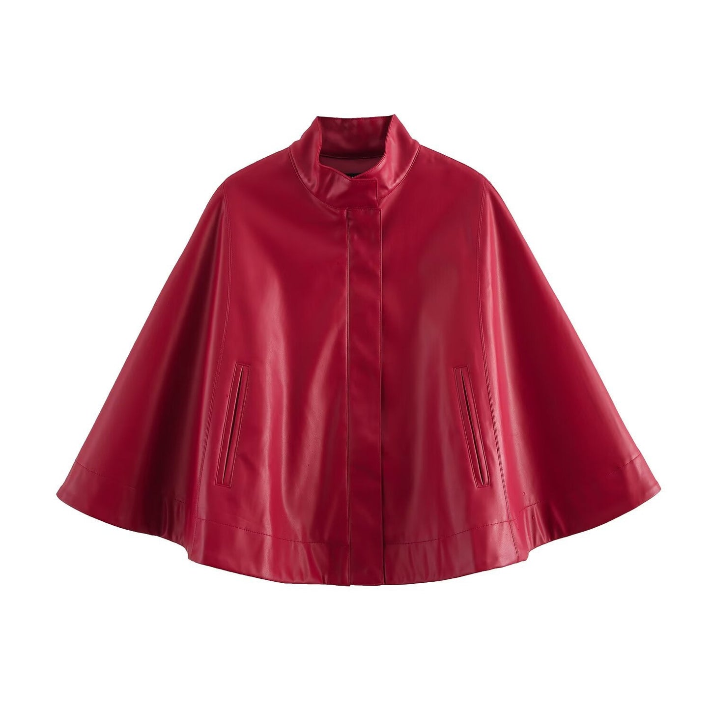 Red Leather-Style Short Cape Jacket For Women, Greenwich Village, BYMANYC New York.-1