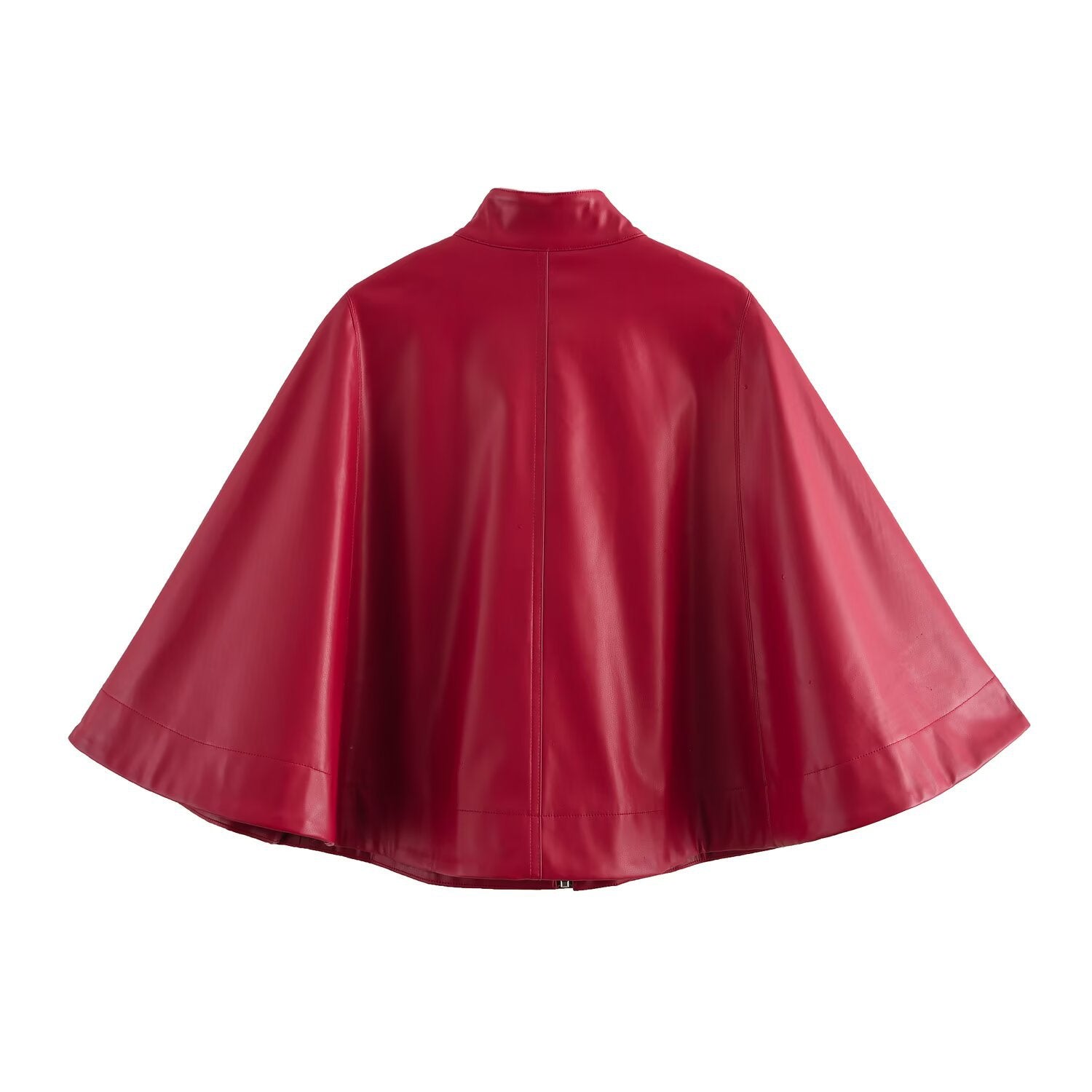Red Leather-Style Short Cape Jacket For Women, Greenwich Village, BYMANYC New York.-3