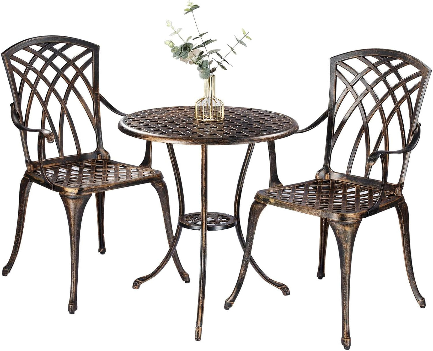 Bistro Set 3 Piece Rustproof Cast Aluminum Furniture Bronze-0
