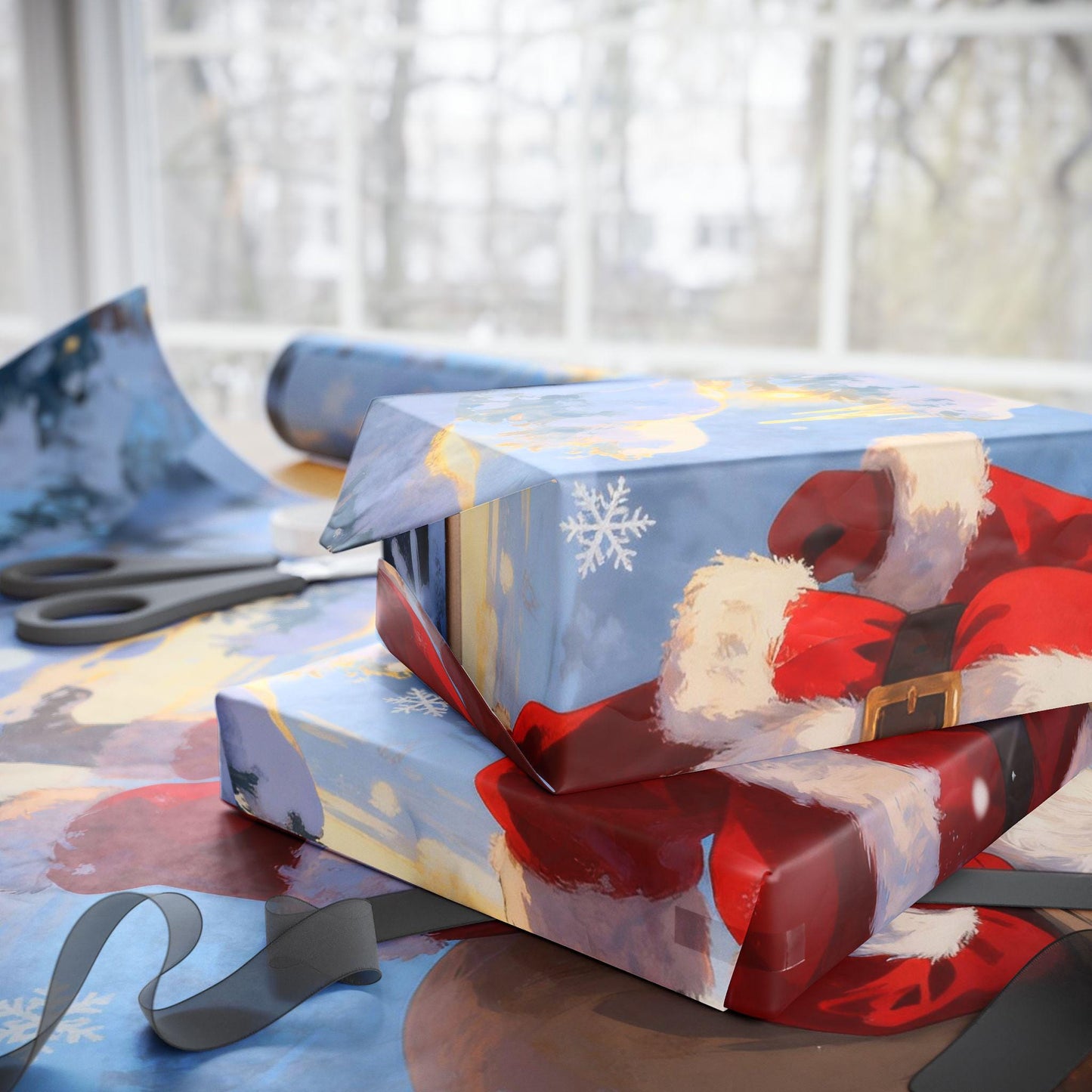 Festive Christmas Wrapping Paper - Santa in Snow, Holiday Gift Wrap, Eco-Friendly, Birthday, New Year, Seasonal Decor