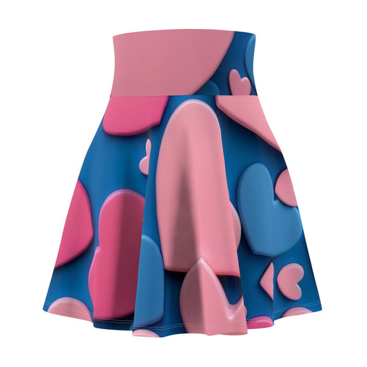 Women's Heart Print Skater Skirt, Cute Summer Skirt, Pink Blue Skirt, Flirty Skater Skirt, Perfect for Date Night, Valentine's Day Outfit