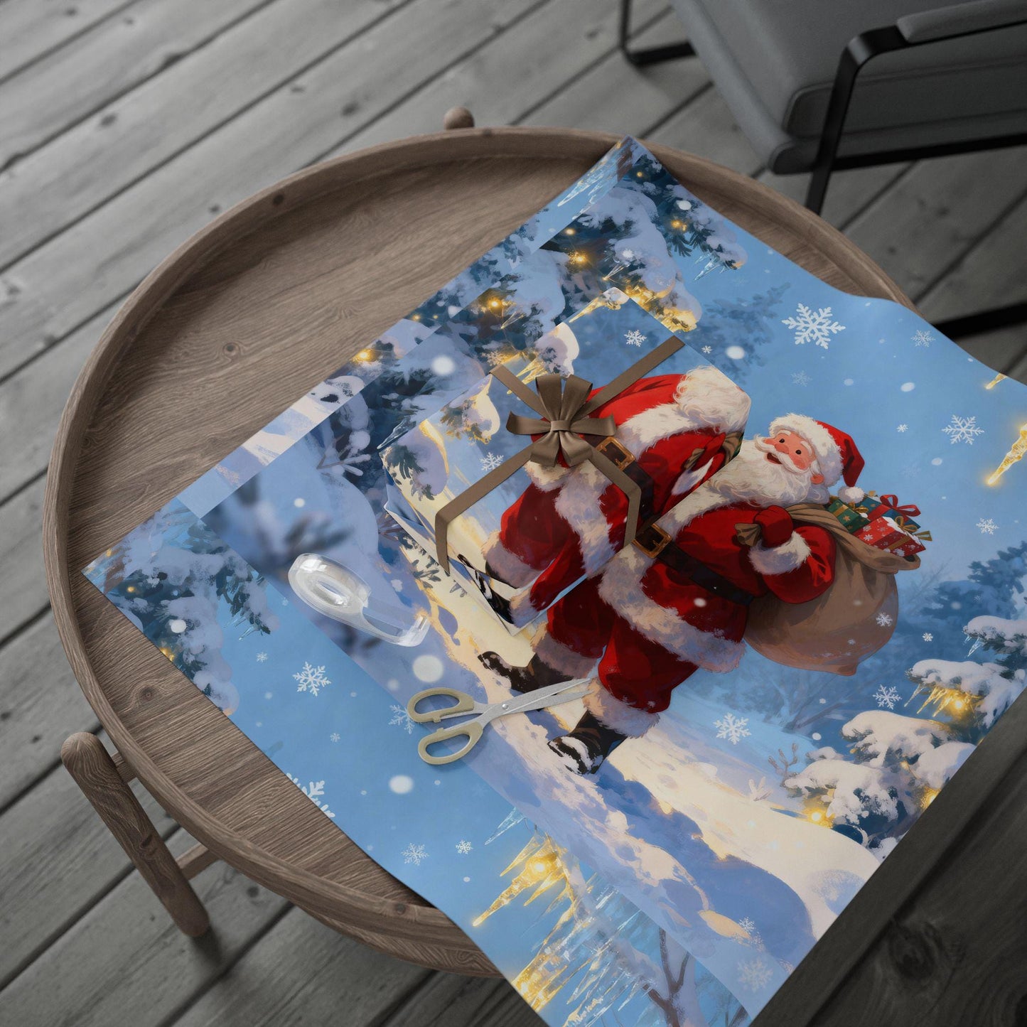 Festive Christmas Wrapping Paper - Santa in Snow, Holiday Gift Wrap, Eco-Friendly, Birthday, New Year, Seasonal Decor