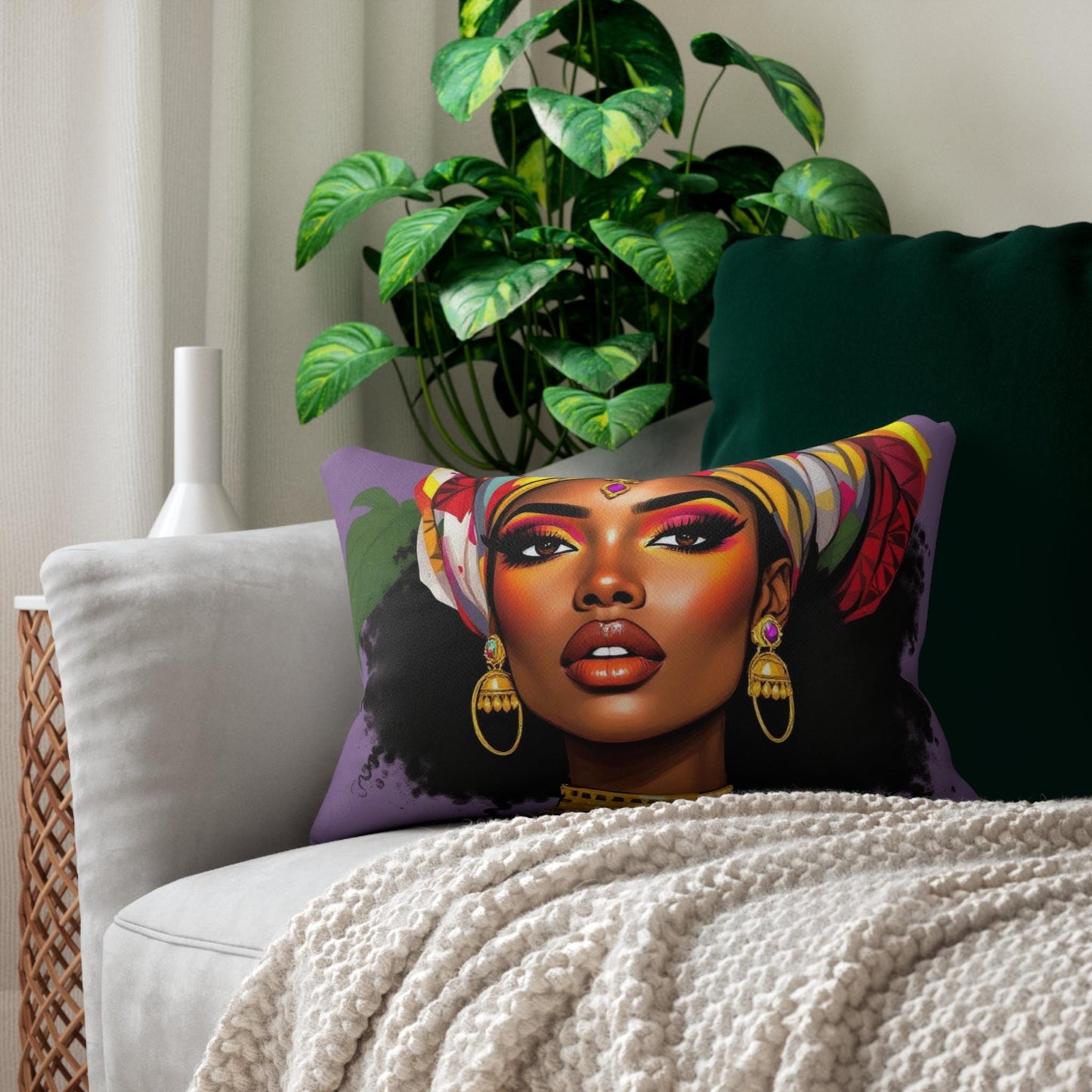 Vibrant Afrocentric Lumbar Pillow, Boho Home Decor, Inspirational Throw Pillow, Unique Gift, African American Design