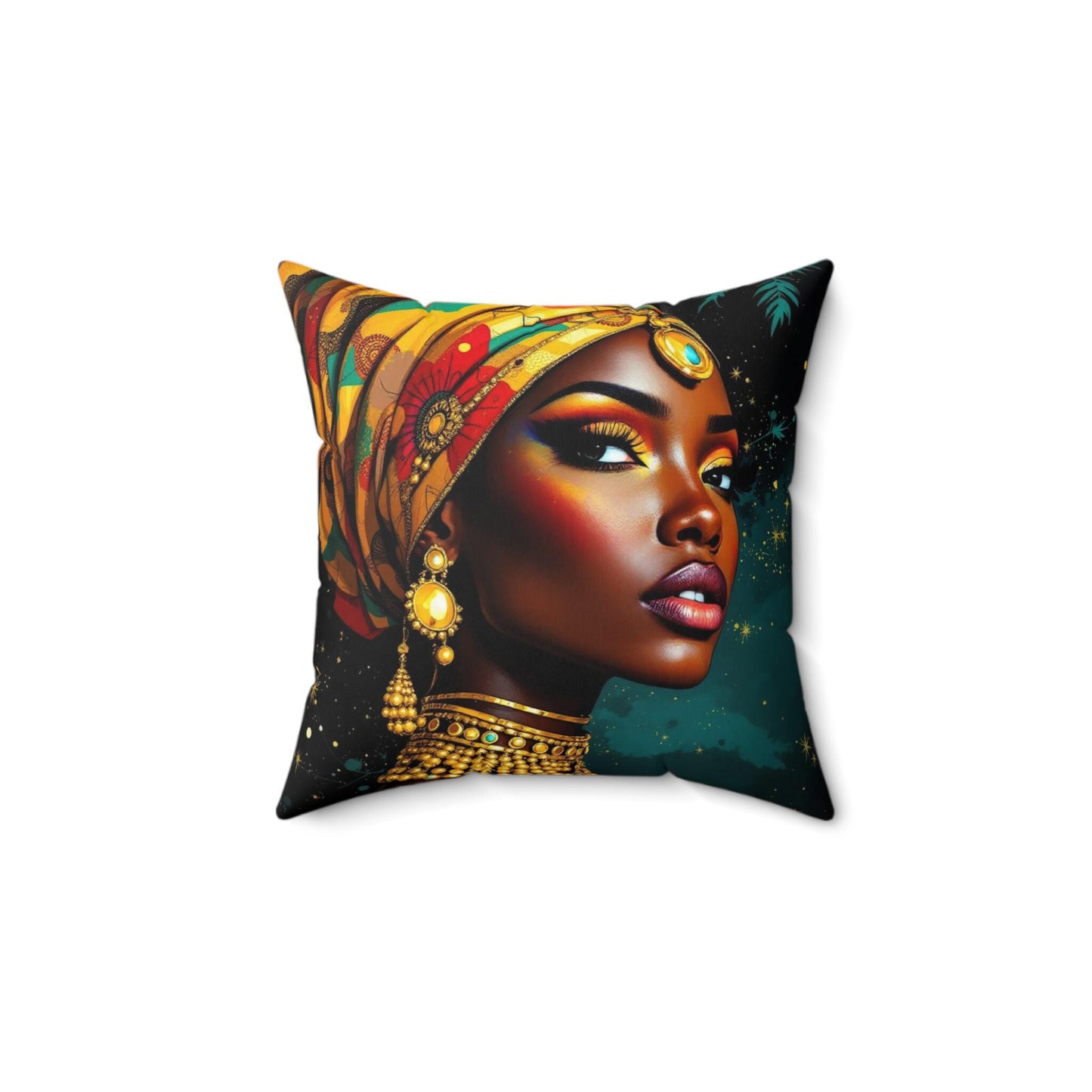 Elegant African Woman Throw Pillow, Home Decor, Bohemian Accent Pillow, Afrocentric Gift, Living Room Accessories