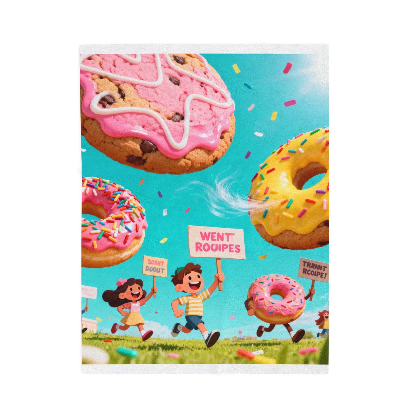 Colorful Kids' Velveteen Plush Blanket | Cozy Donut Design, Fun & Playful Gift, Nursery Décor, Kids' Bedroom, Toddler Blanket