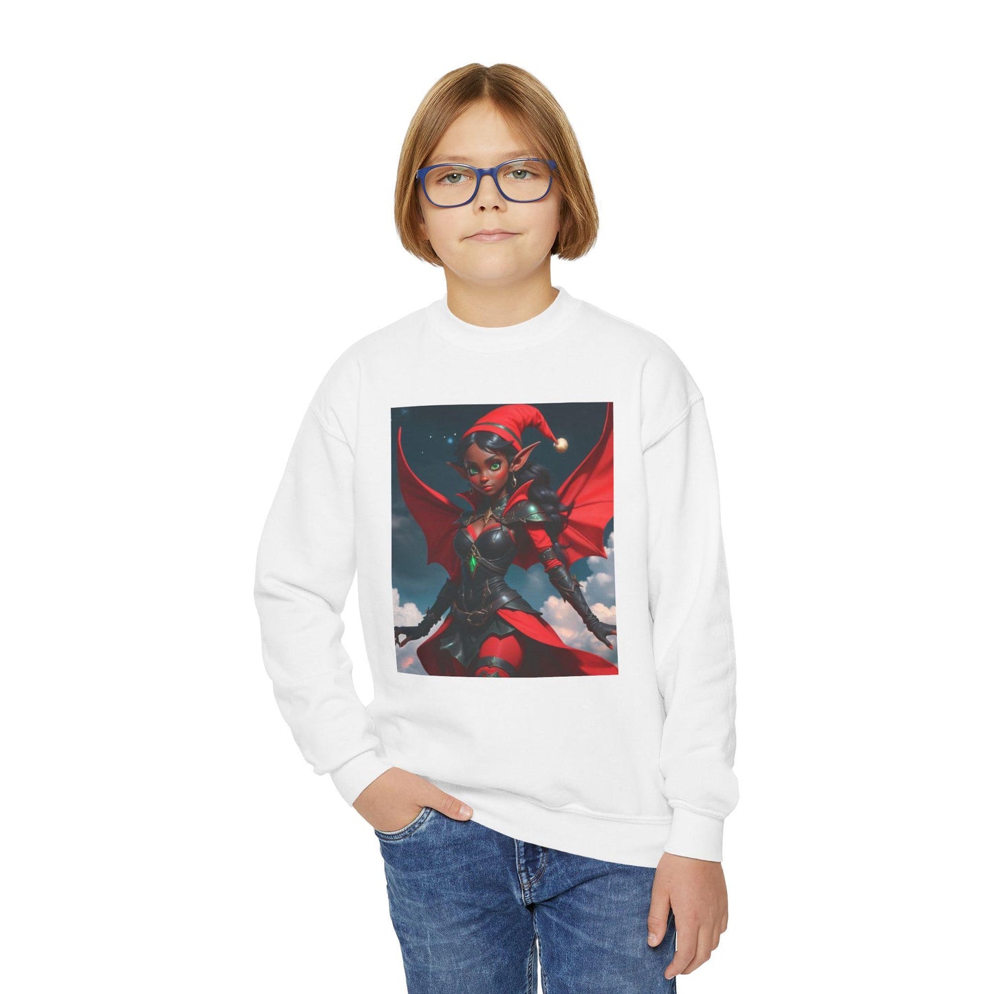 Holiday D Priness Youth Crewneck Sweatshirt  Cute Fantasy Gift, Cozy Winter Wear, Unique Holiday Apparel, Fun Christmas