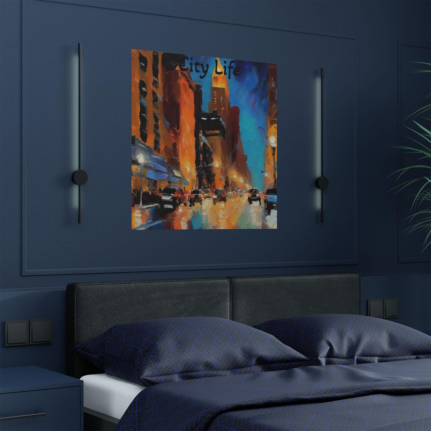 City Life Satin Wall Art Print, Urban Decor, Modern Home Decor, Gift for Art Lovers, Cityscape Poster, Vibrant Artwork