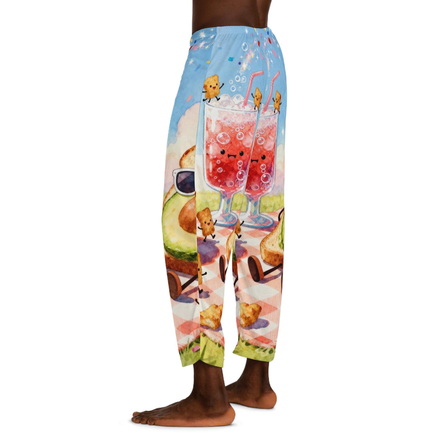Fun Avocado and Smoothie Men's Pajama Pants, Relaxing Sleep Bottoms, Cute Loungewear, Gift for Food Lovers, Summer Sleepwear