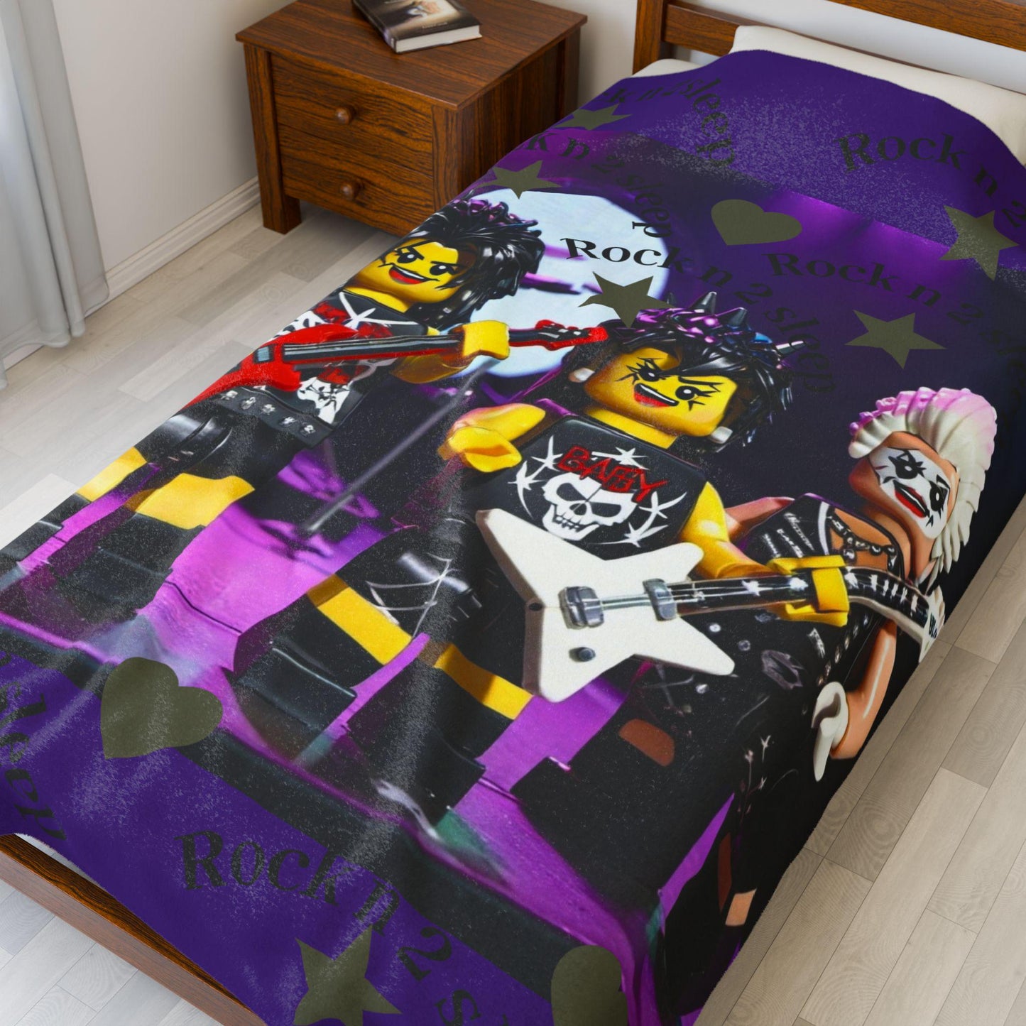 Rock n' Sleep Plush Blanket, Cozy Gift for Music Lovers, Bedroom Decor, Kid's Room, Holiday Gift