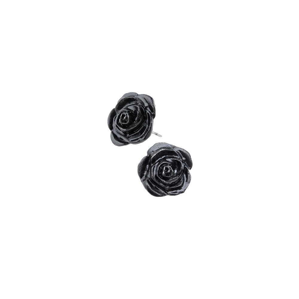 Black Rose Stud Earrings-0