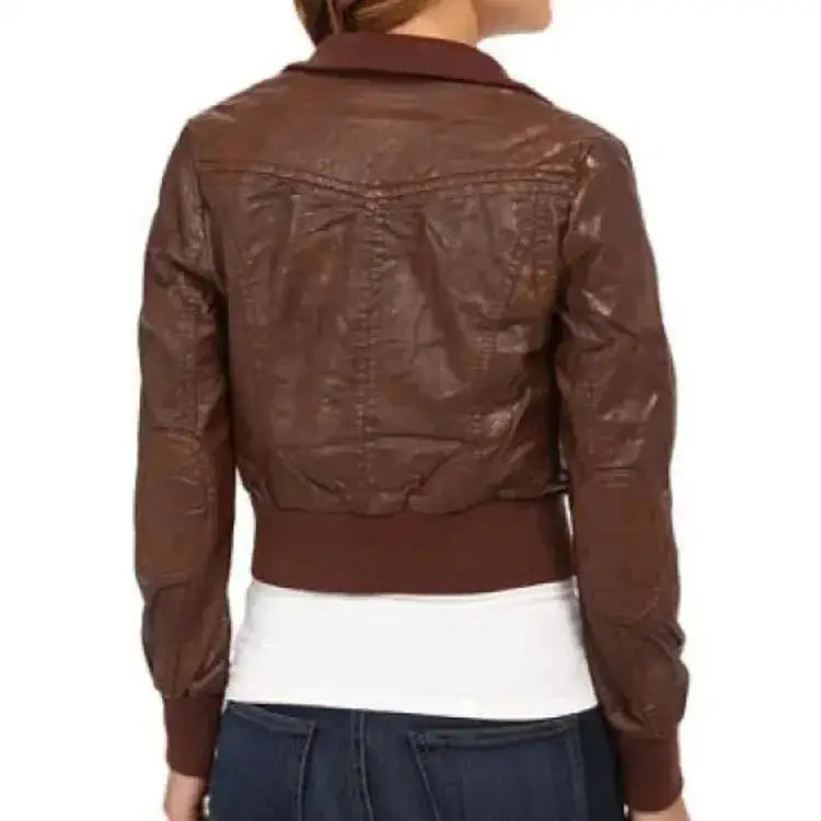 Women’s Brown Leather Bomber Jacket