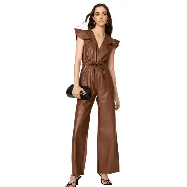 Women’s Brown Sheepskin Leather Jumpsuit