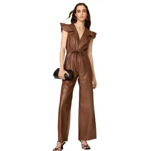 Women’s Brown Sheepskin Leather Jumpsuit
