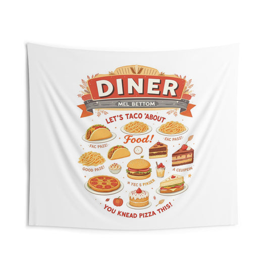 Diner Foodie Wall Tapestry, Diner Decor, Food Lover's Gift, Restaurant Wall Art, Kitchen Wall Hanging