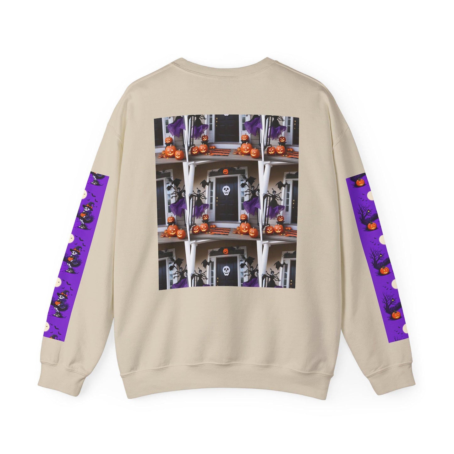 Halloween Crewneck Sweatshirt: Whimsical Pumpkin Skeleton Design