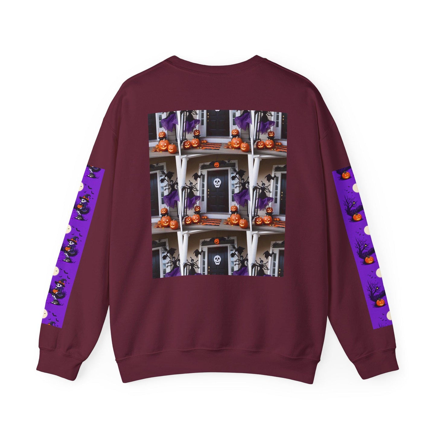 Halloween Crewneck Sweatshirt: Whimsical Pumpkin Skeleton Design