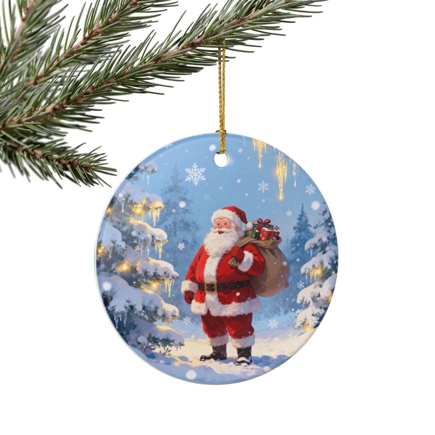 Christmas Ceramic Ornament Decoration, Holiday Tree Decor, Santa Claus Design, Winter Wonderland, Festive Gift