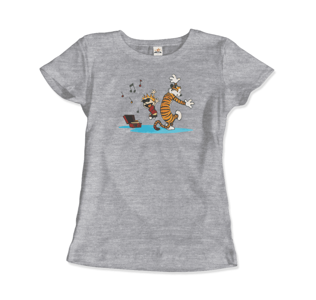 Calvin and Hobbes Dancing with Record Player T-Shirt