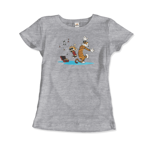 Calvin and Hobbes Dancing with Record Player T-Shirt