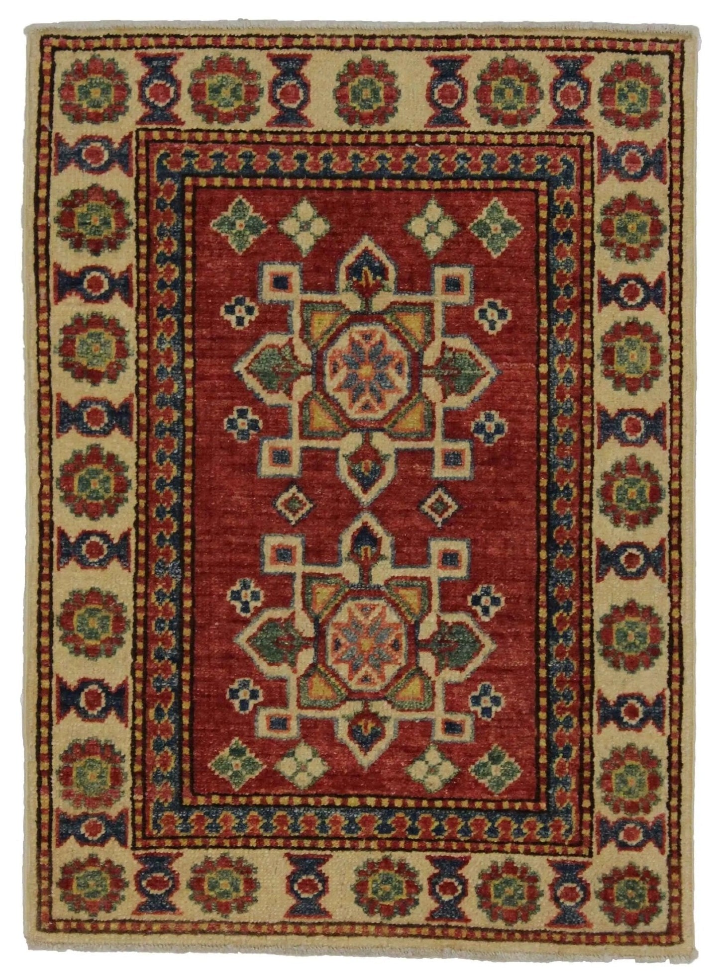 Canvello Hand Made Casual Medallion Pakistan Kazak Rug - 2'0'' X 2'9''