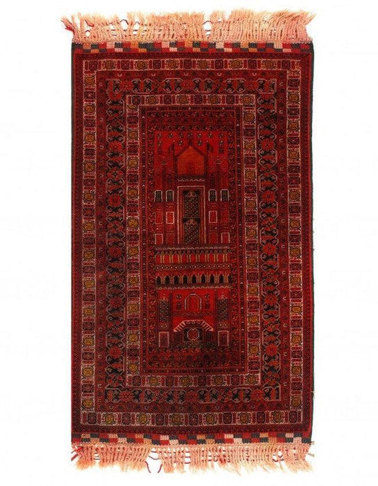 Canvello Red Color Fine Hand Knotted Vintage Balouchi Rug 3'3'' X 5'7''