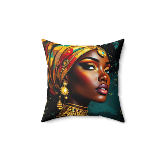 Elegant African Woman Throw Pillow, Home Decor, Bohemian Accent Pillow, Afrocentric Gift, Living Room Accessories