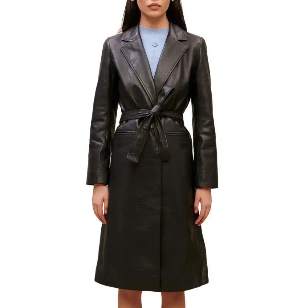 Women’s Black Leather Trench Coat