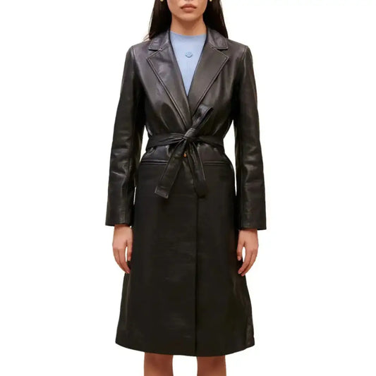 Women’s Black Leather Trench Coat