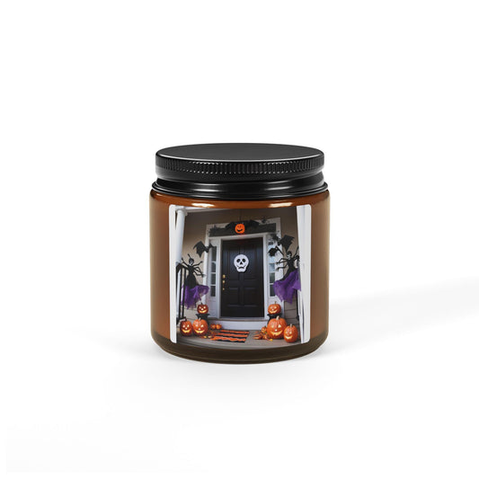 Halloween Scented Soy Candle, Cozy Home Decor, Fall Fragrance Gift, Eco-Friendly Amber Jar