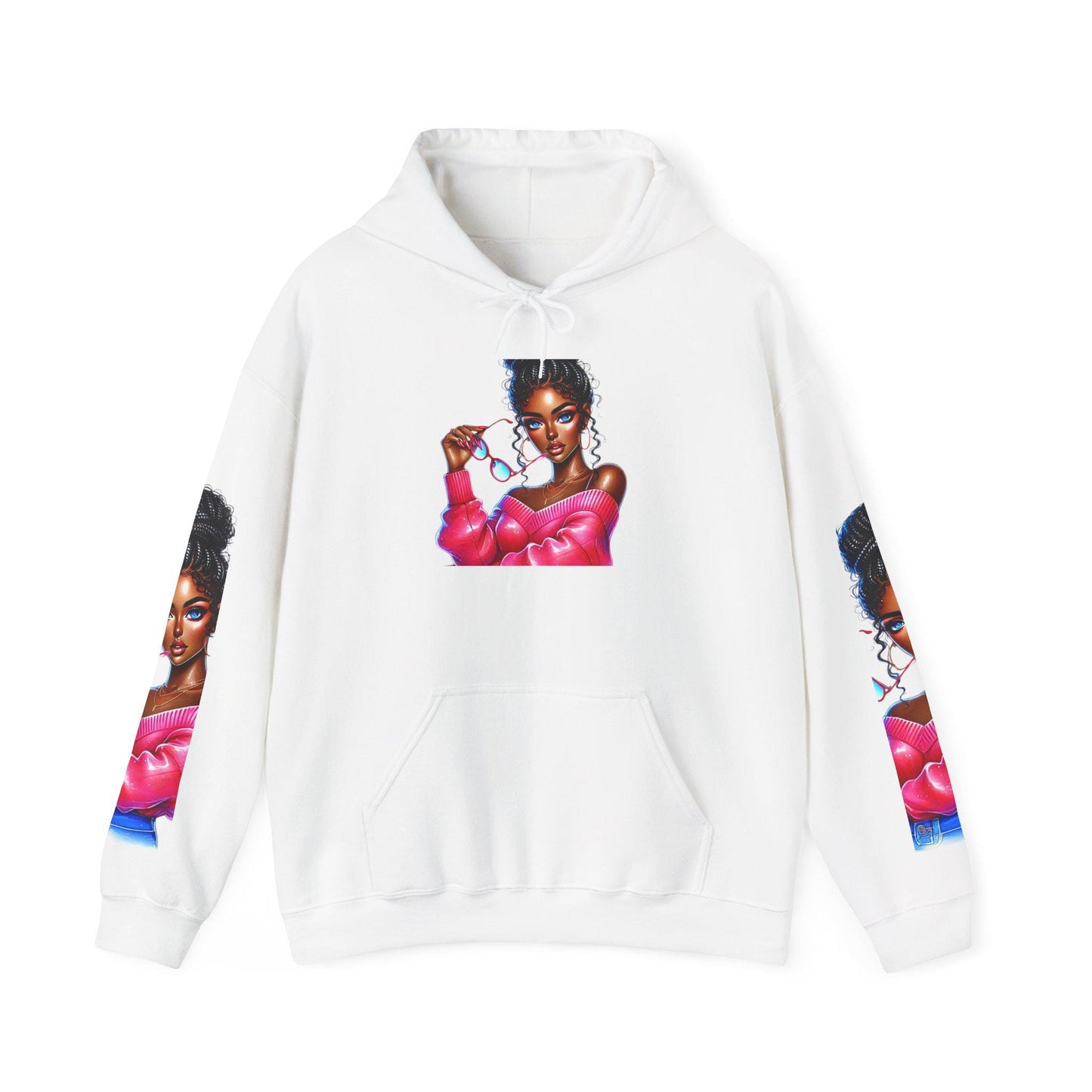 Vibrant Graphic Hoodie: Retro Girl Portrait Sweatshirt