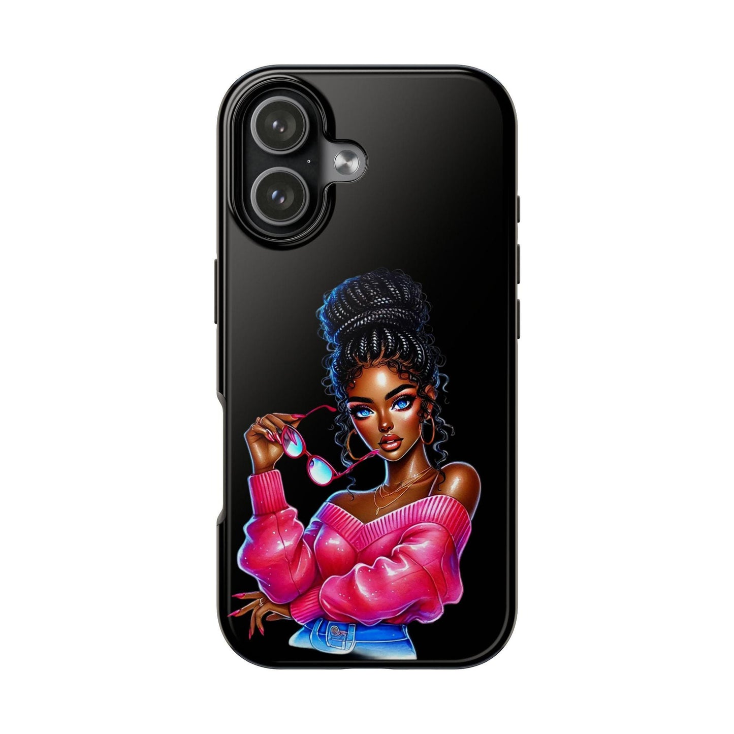 Glossy Black Girl Art Tough Phone Case: Lexan Plastic Cover