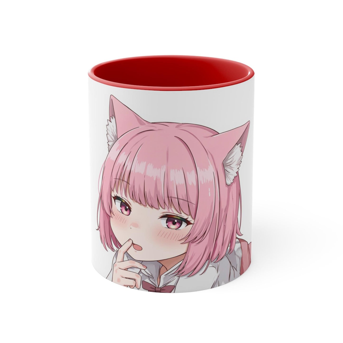 Anime-Inspired Accent Mugs, Cute Cat Girl Mug, Kawaii Coffee Cup, Gift for Anime Lovers, Pink Accent Mug, Unique Home Decor