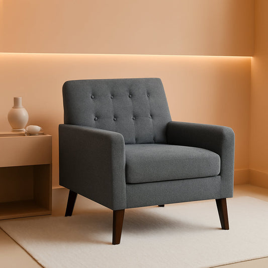 Modern Gray Linen Accent Armchair For Living Room Furniture-0