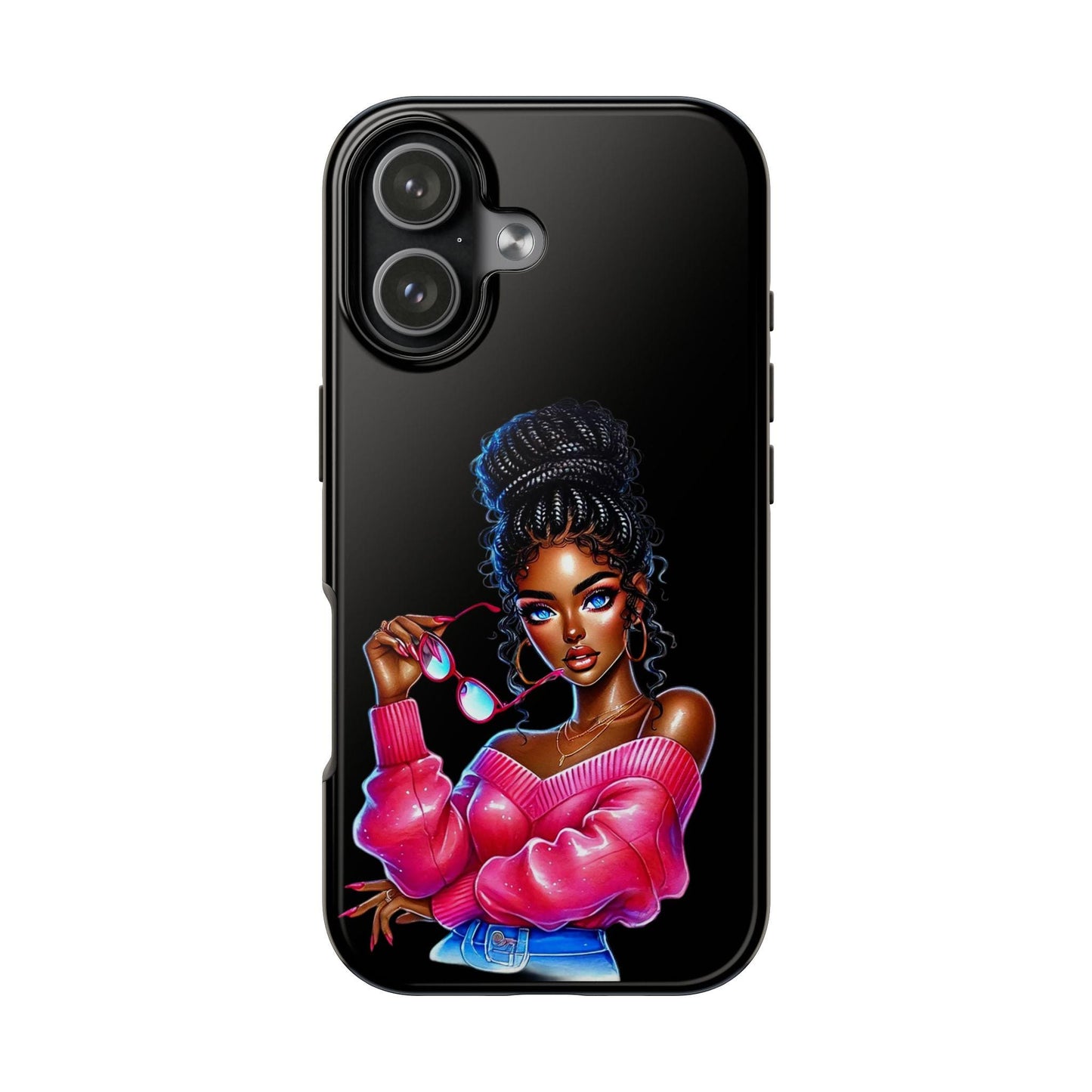 Glossy Black Girl Art Tough Phone Case: Lexan Plastic Cover