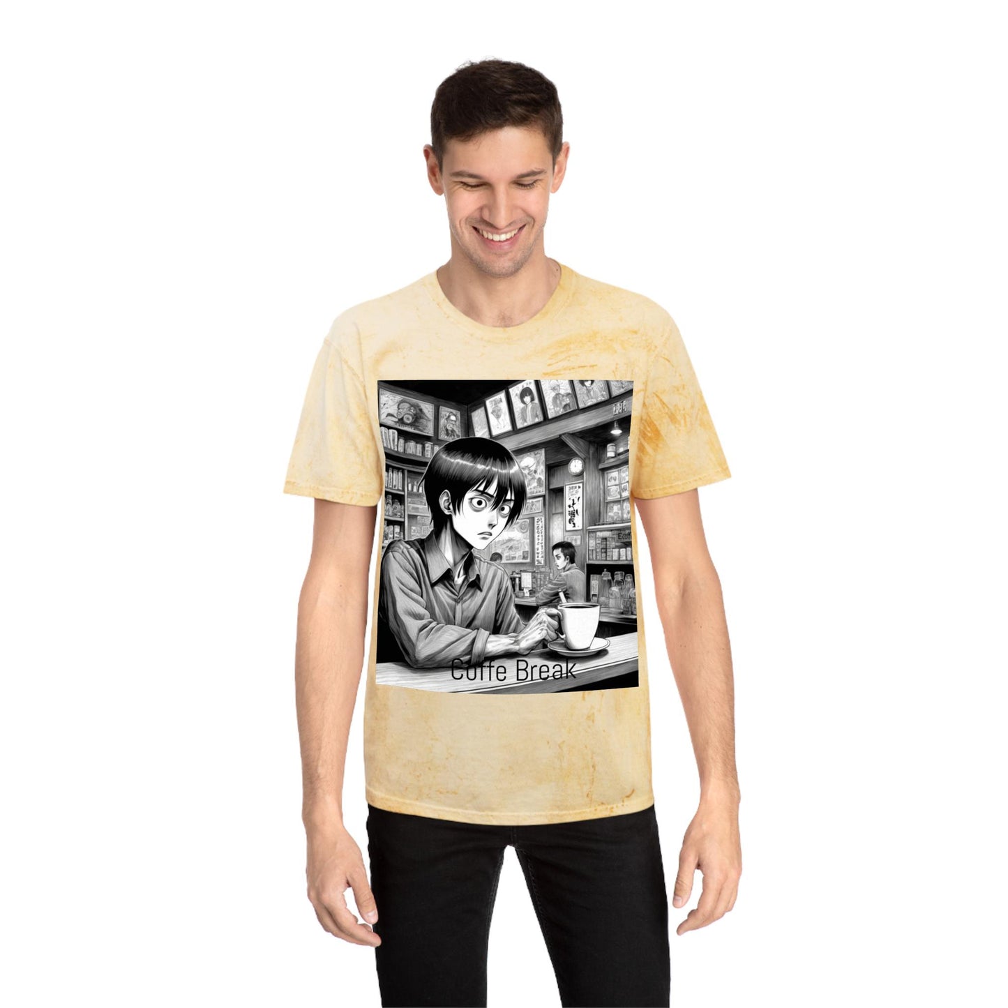 Vibrant Graphic Tee for Coffee Lovers, Unisex Color Blast T-Shirt, Casual Wear, Anime Art T-Shirt, Gift for Friends, Coffee Break Shirt