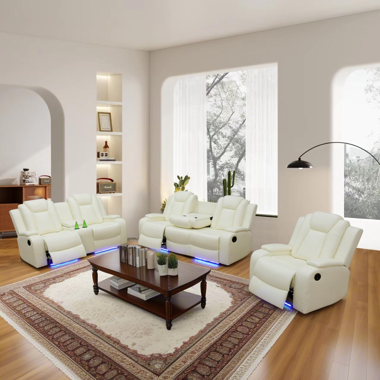 Power Reclining Sofa Set White Living Room Furniture