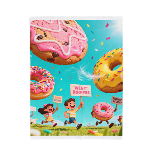 Colorful Kids' Velveteen Plush Blanket | Cozy Donut Design, Fun & Playful Gift, Nursery Décor, Kids' Bedroom, Toddler Blanket