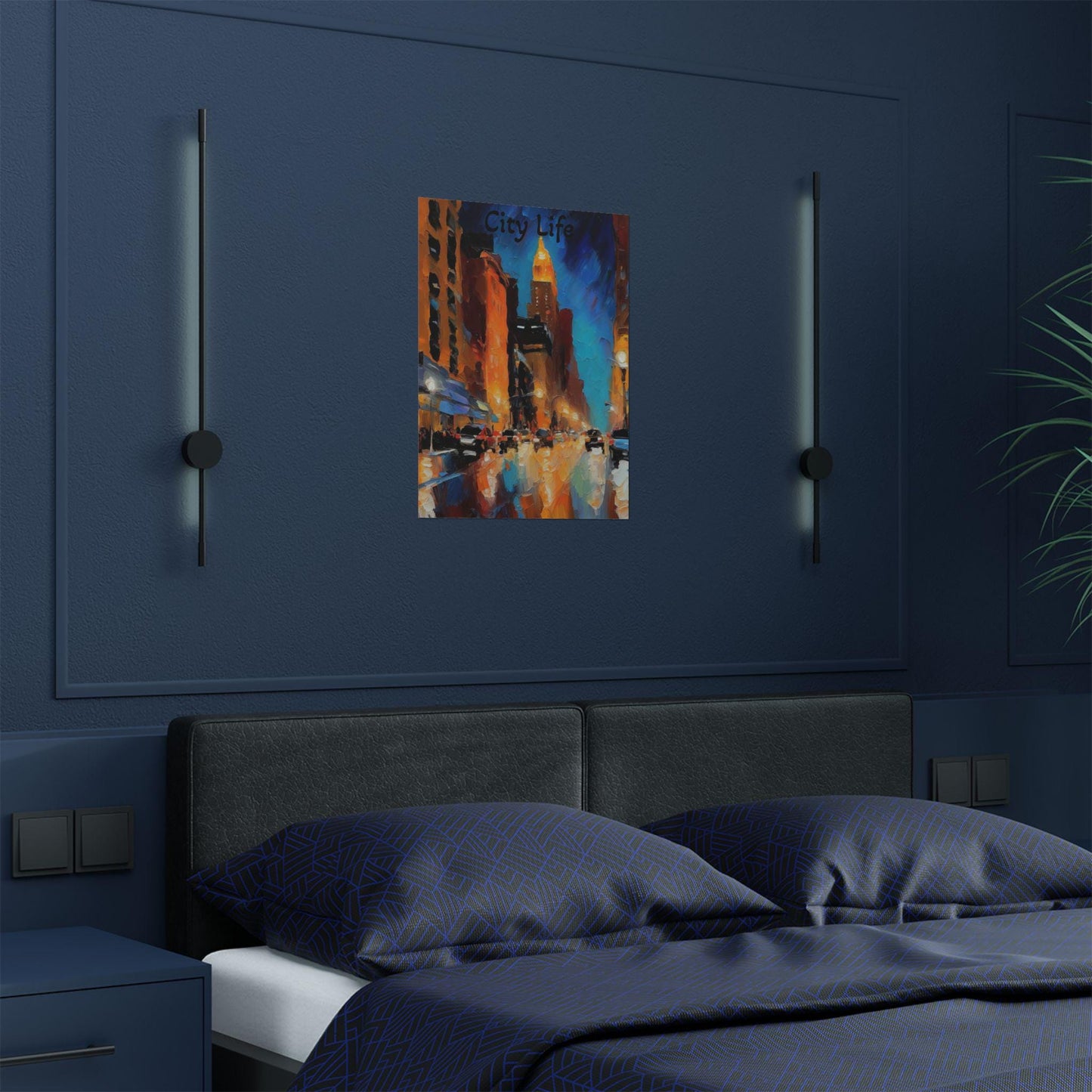 City Life Satin Wall Art Print, Urban Decor, Modern Home Decor, Gift for Art Lovers, Cityscape Poster, Vibrant Artwork