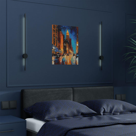 City Life Satin Wall Art Print, Urban Decor, Modern Home Decor, Gift for Art Lovers, Cityscape Poster, Vibrant Artwork