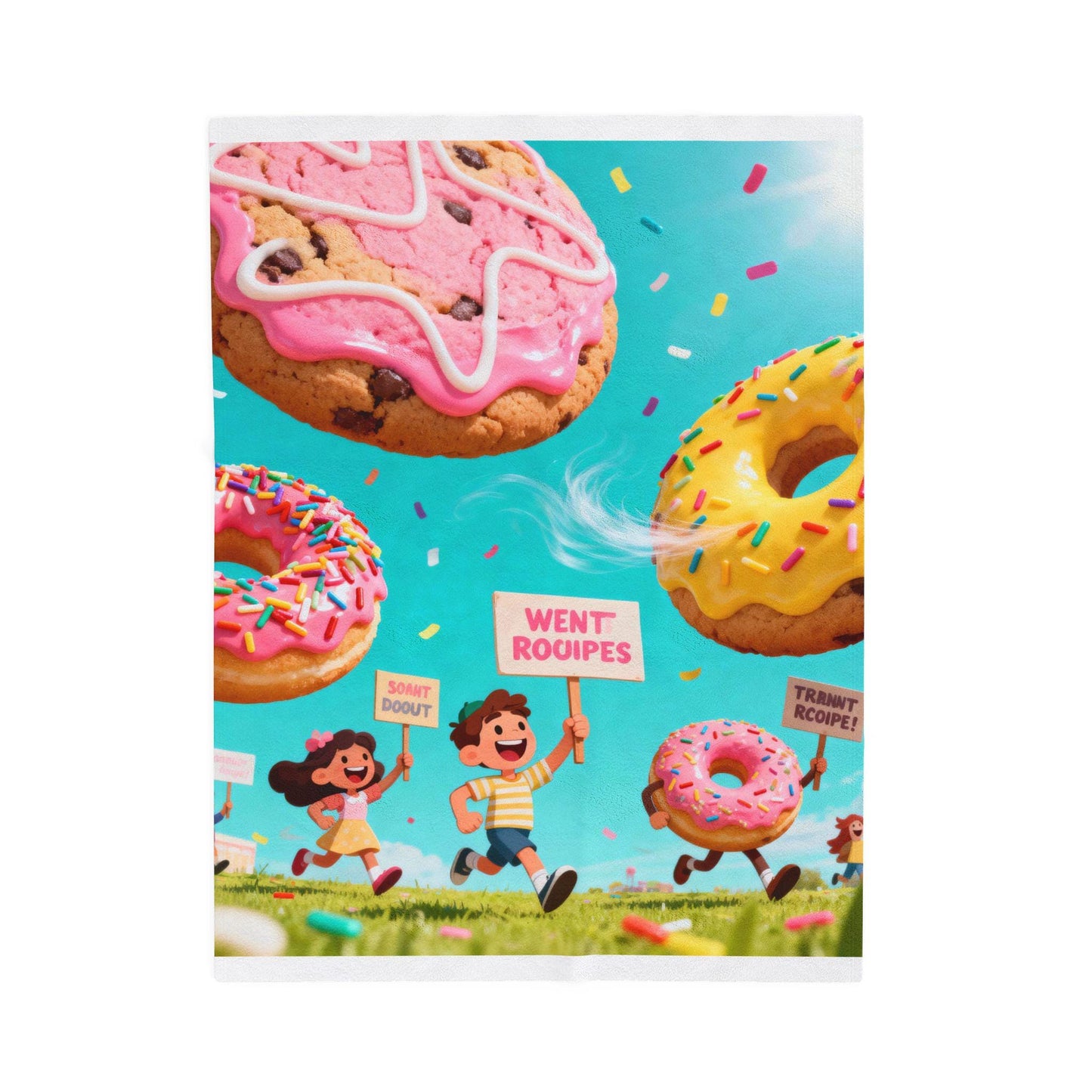 Colorful Kids' Velveteen Plush Blanket | Cozy Donut Design, Fun & Playful Gift, Nursery Décor, Kids' Bedroom, Toddler Blanket