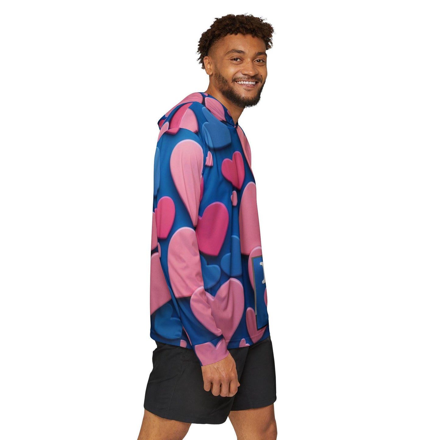 Men's Heart Print Warmup Hoodie, Valentine's Gift, Sportswear, Fashion Hoodie, Love-themed Apparel, Casual Love Hoodie