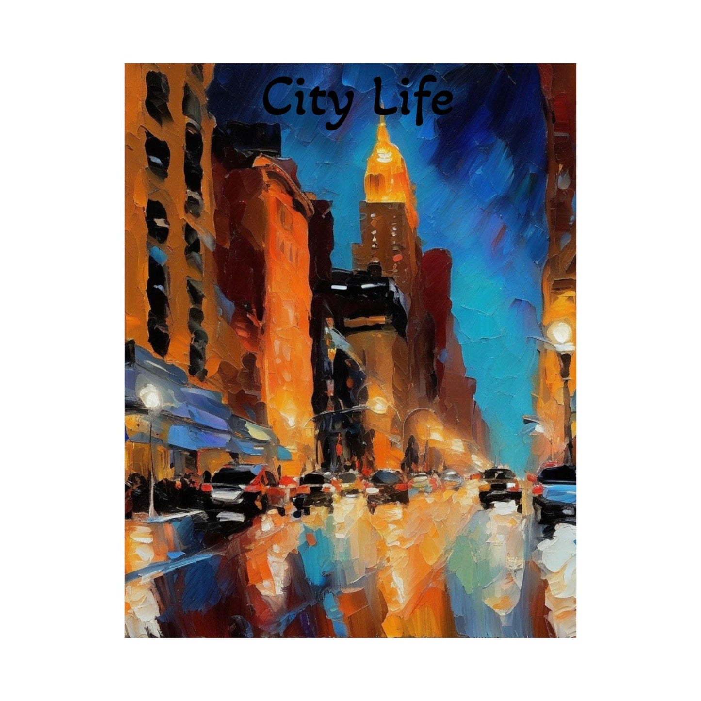 City Life Satin Wall Art Print, Urban Decor, Modern Home Decor, Gift for Art Lovers, Cityscape Poster, Vibrant Artwork