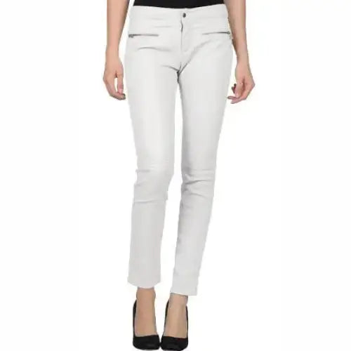 Women’s Elegant White Leather Pants