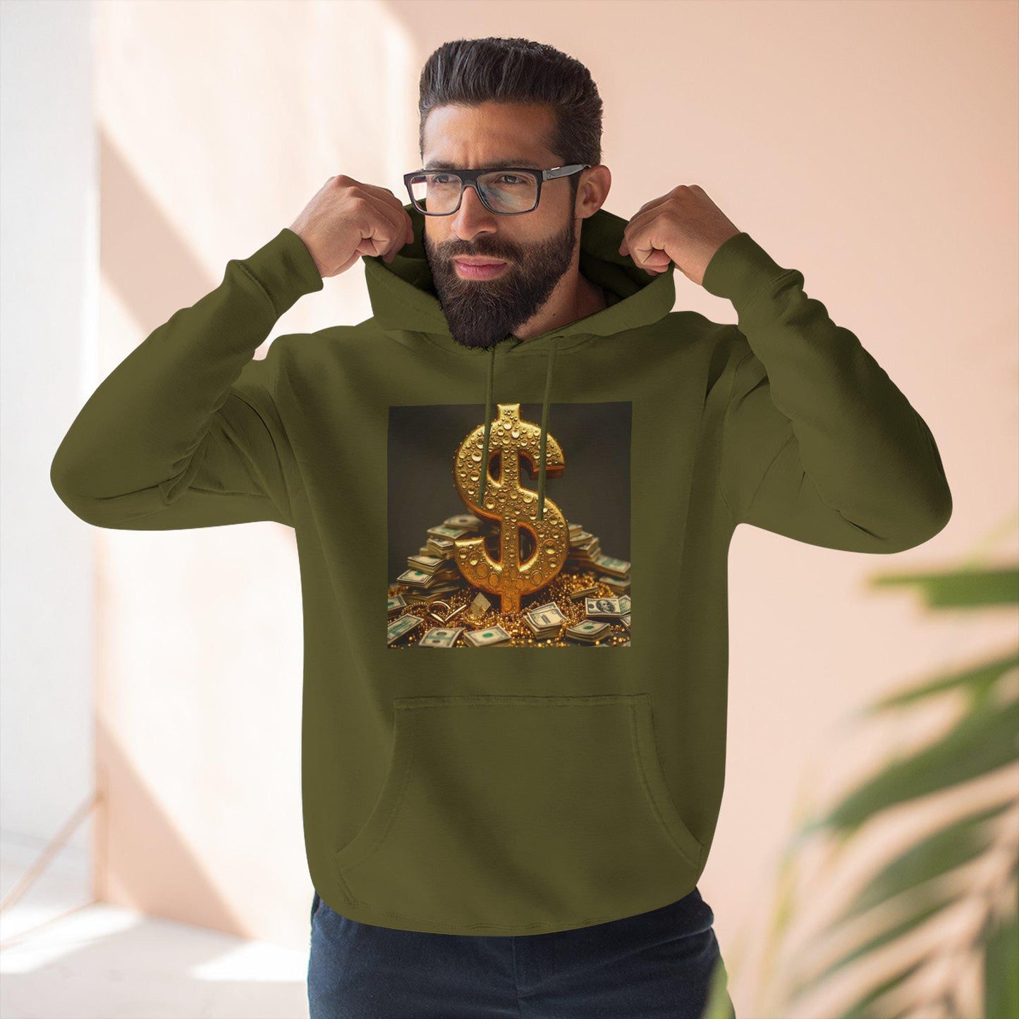 Gold Dollar Sign Hoodie, Cozy Hoodie, Fleece Pullover, Gift for Money Lovers, Stylish Casual Wear, Winter Wardrobe Essential
