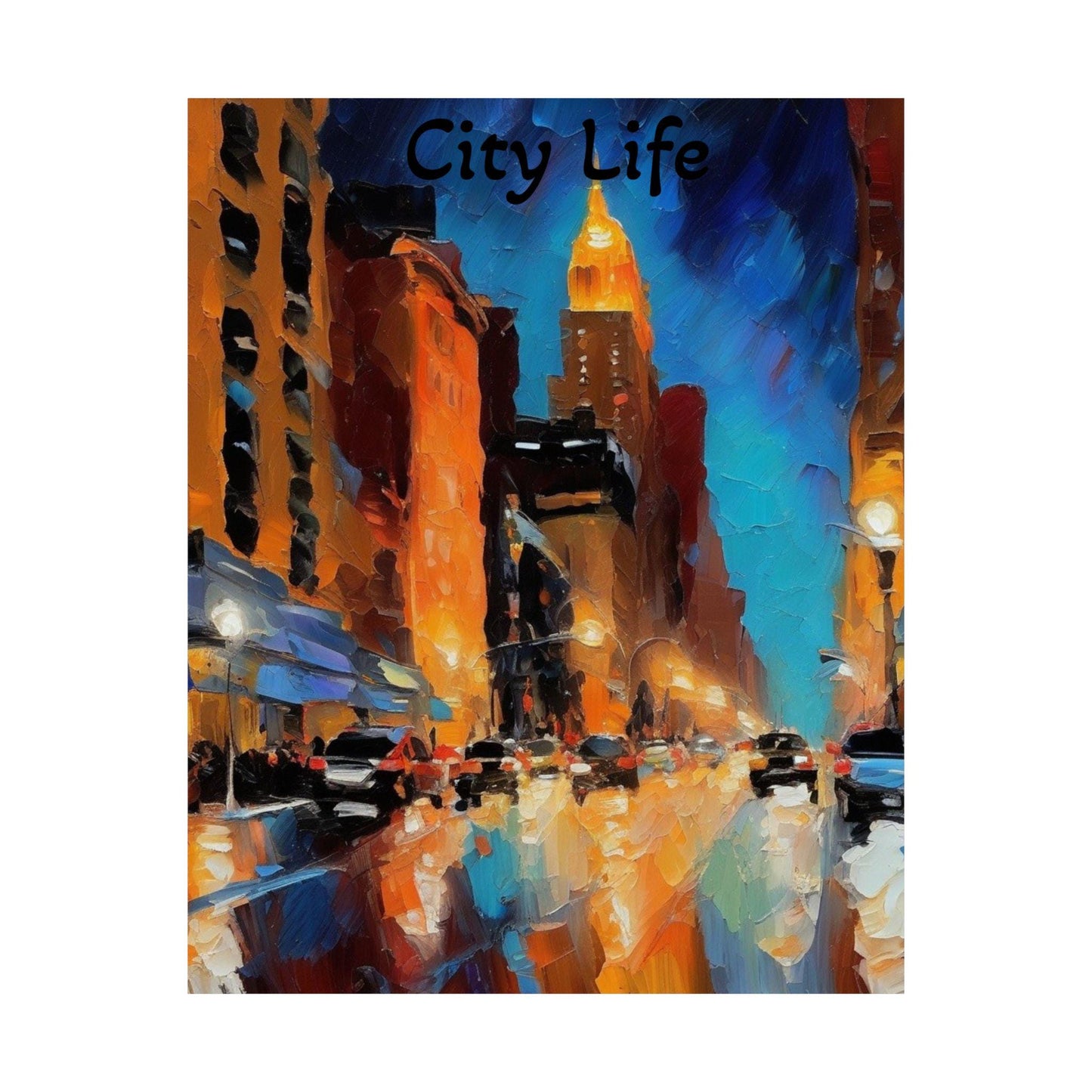 City Life Satin Wall Art Print, Urban Decor, Modern Home Decor, Gift for Art Lovers, Cityscape Poster, Vibrant Artwork