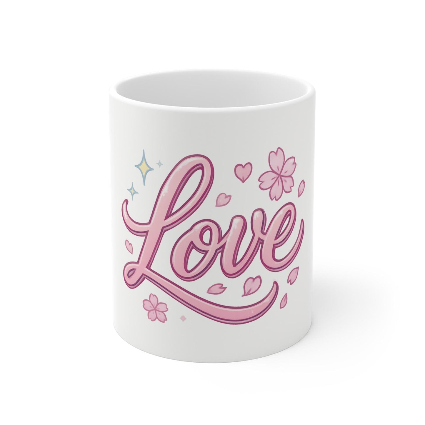Romantic Love Mug, 11oz Coffee Cup, Ideal for Valentine's Day, Gift for Her, Floral Design, Cute Kitchen Decor