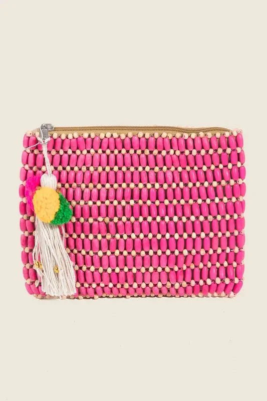 Fame Wooden Beaded Rectangle Bag