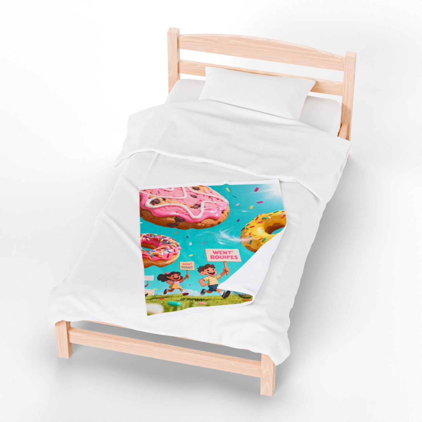 Colorful Kids' Velveteen Plush Blanket | Cozy Donut Design, Fun & Playful Gift, Nursery Décor, Kids' Bedroom, Toddler Blanket