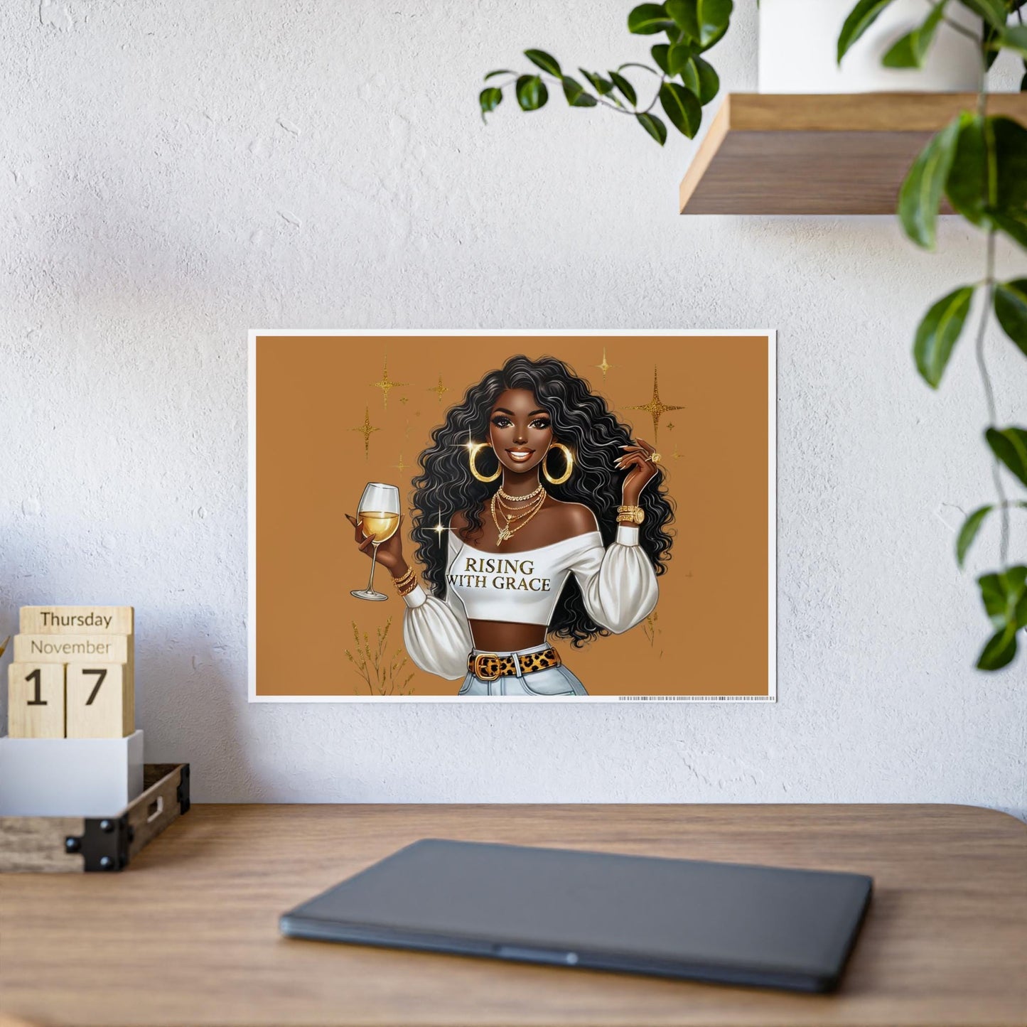 Elegant Wall Art Print: 'Rising with Grace' Inspirational Poster, Home Decor for Black Women, Gift for Friends and Family