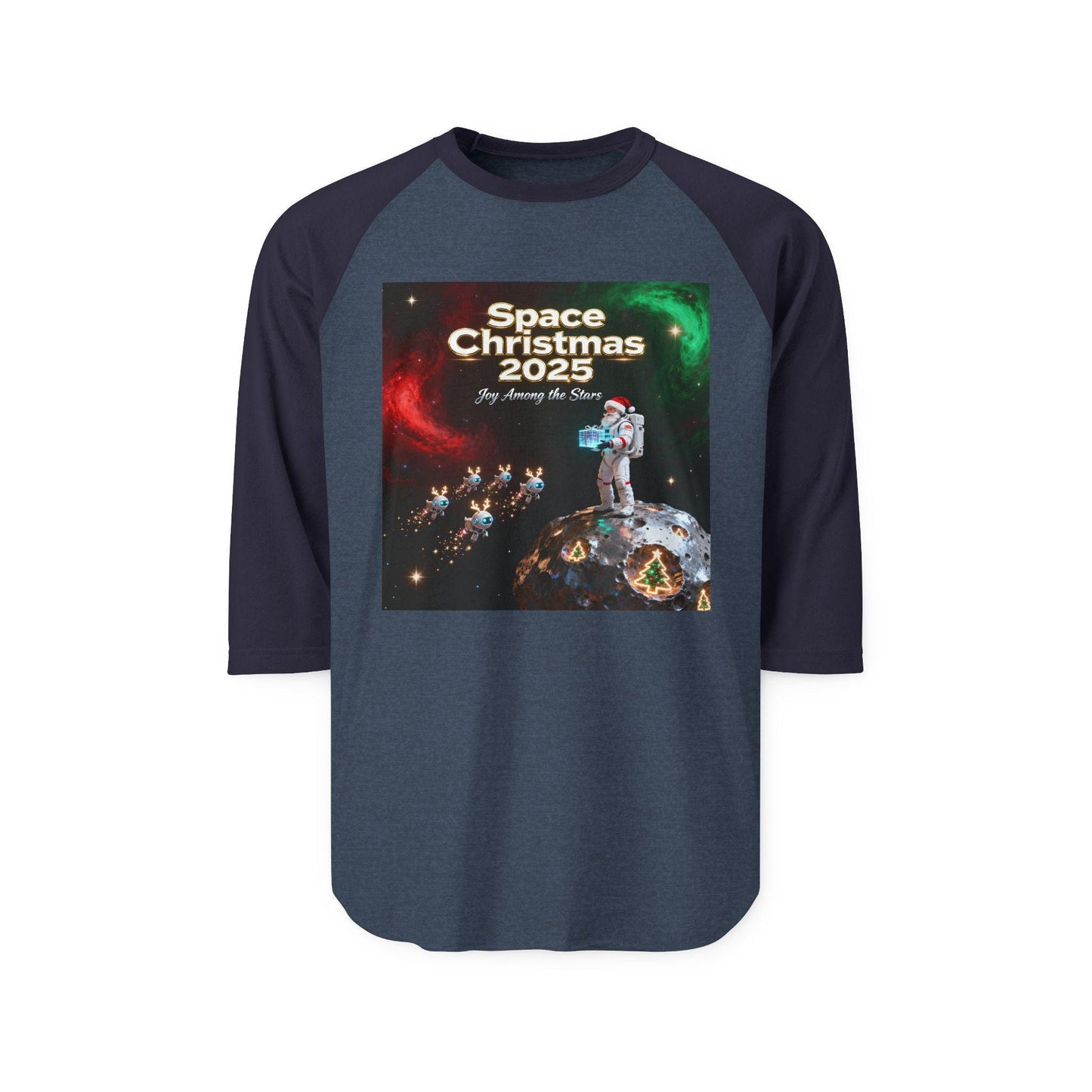 Space Christmas Raglan Shirt: Unisex Three-Quarter Sleeve Tee
